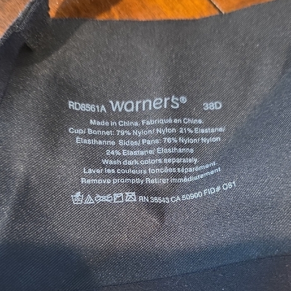 (J15) Warner's Black Comfort Bra Intimates 38D - Picture 5 of 5